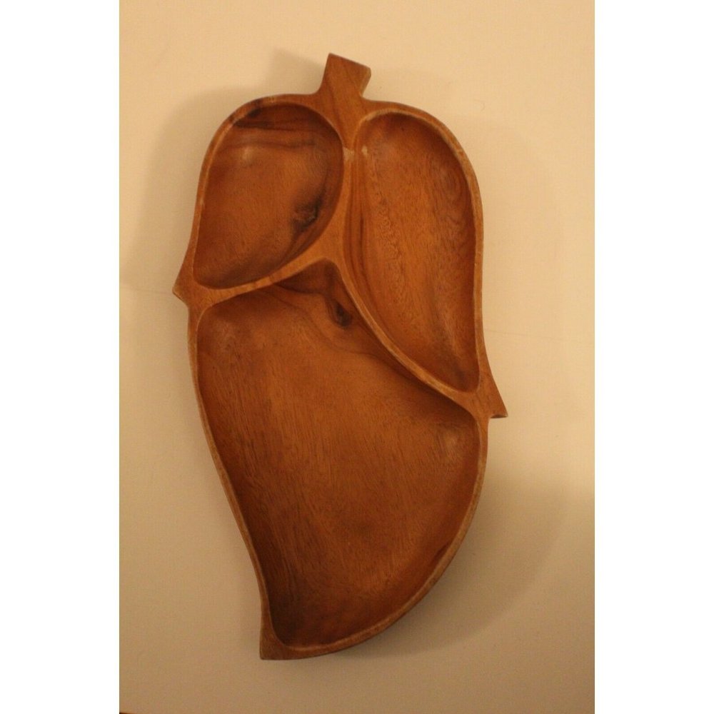 Vintage Leaf Shaped Handmade Wood Serving Platter - Three Sections‎